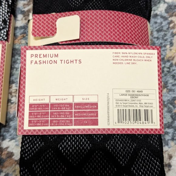 Merona Black premium fashion tights diamond/floral set of 2 NEW size 1X - Picture 4 of 9